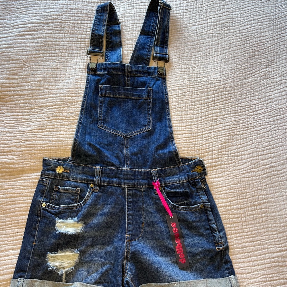 Dollhouse Blue Denim Overalls with Pink Accents